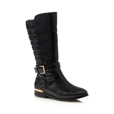 Girls' black patent full length boots